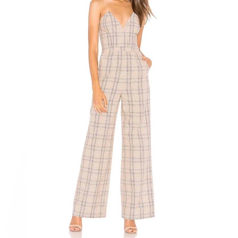 Lovers + Friends Plaid Strapless Jumpsuit Size M